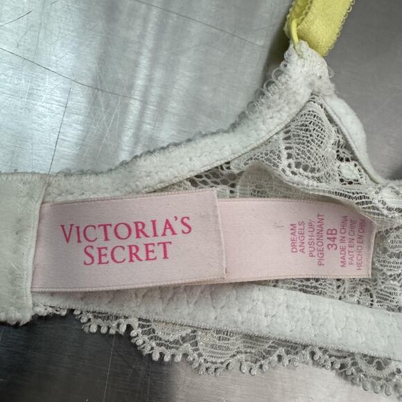 Victorias Secret Bra Womens 34B Dream Angels Push Up Lace Rhinestone Yellow - Picture 6 of 9